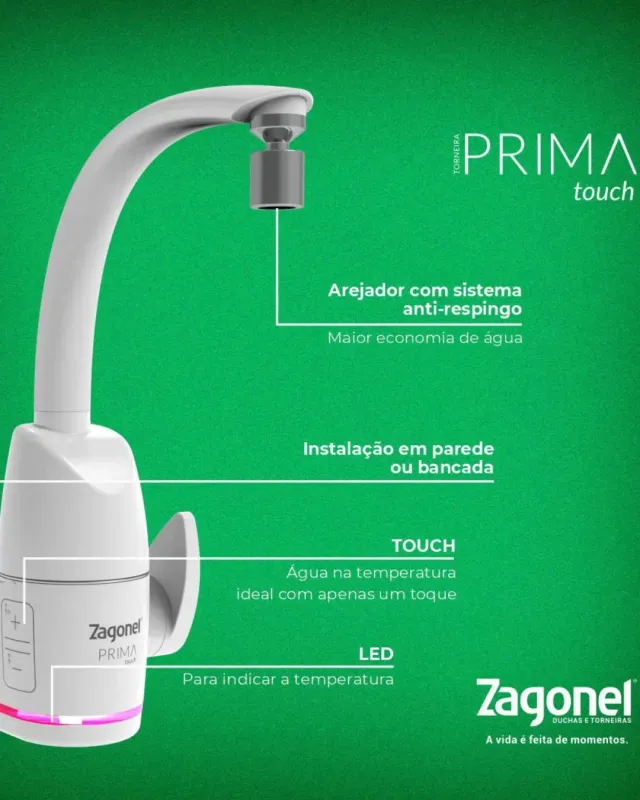 Torneira Eletrônica BRANCA Prima Touch Zagonel | Madezini Comercio de Material de Construção LTDA
